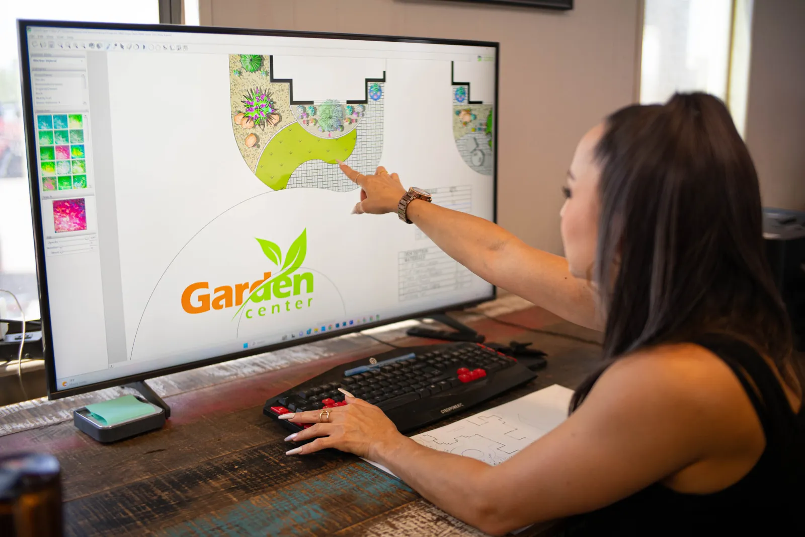Garden Center of Las Cruces designer creating a custom landscape plan on a large monitor in Las Cruces, NM Garden Center of Las Cruces designer creating a custom landscape plan on a large monitor in Las Cruces, NM